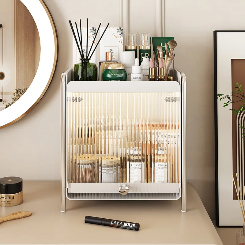 

Desktop Storage Dustproof Makeup Cabinet Kitchen Countertop Cupboard Cutlery Drainage Rack Bedroom Skin Care Sundries Organizer