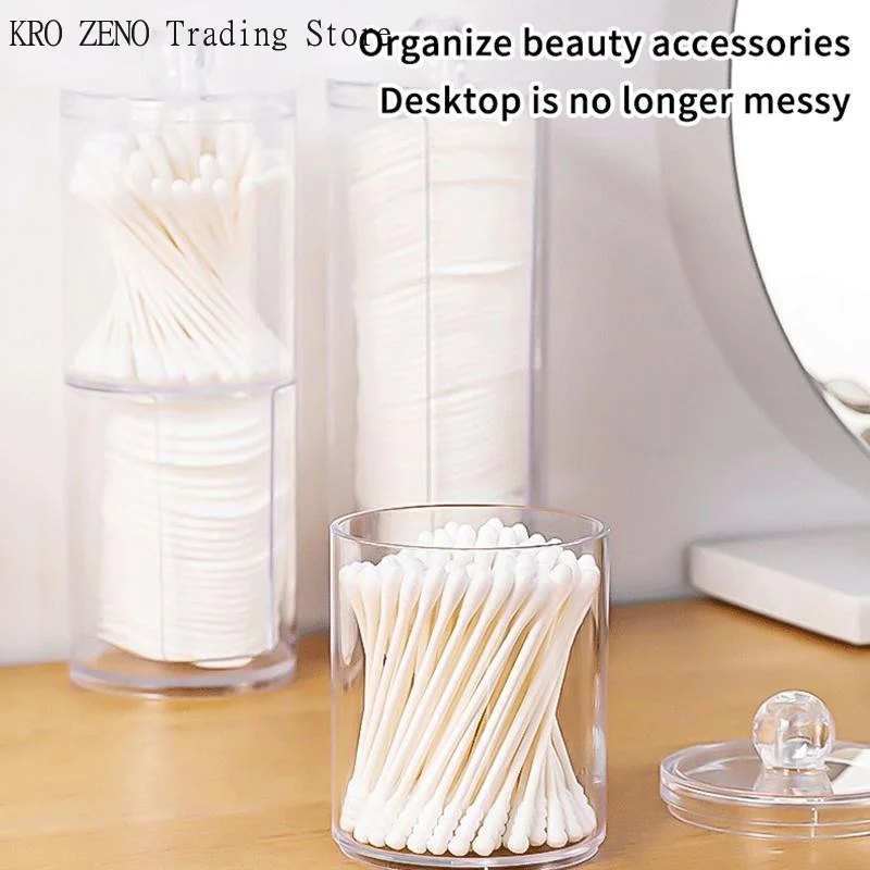 🔝Round Acrylic Cotton Swab Box With Lid Dustproof Makeup Cotton Storage Toothpick Organizer Box✨