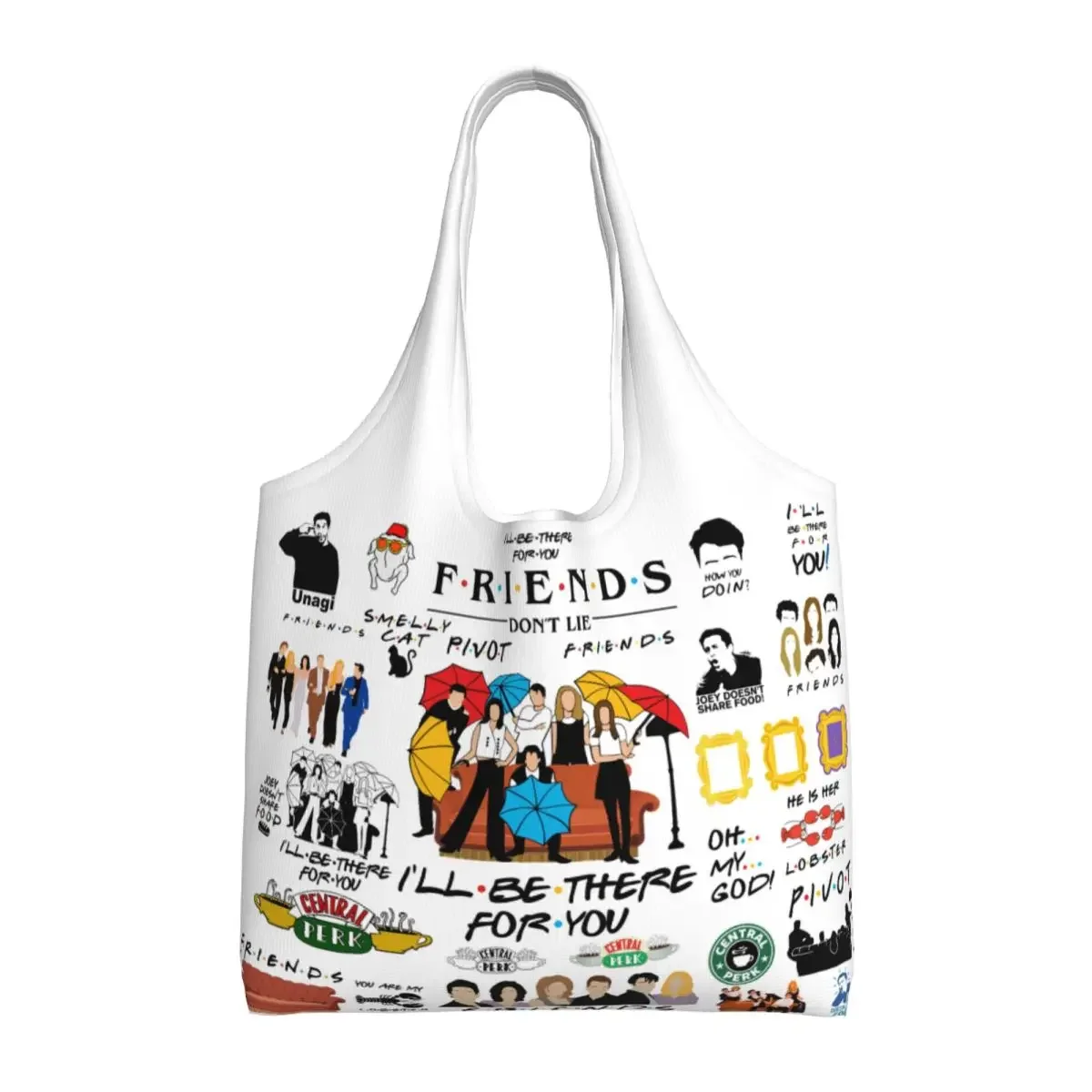 

Funny TV Show Friends Collage Groceries Shopping Tote Bags Women Fashion Canvas Shopper Shoulder Bag Large Capacity Handbags