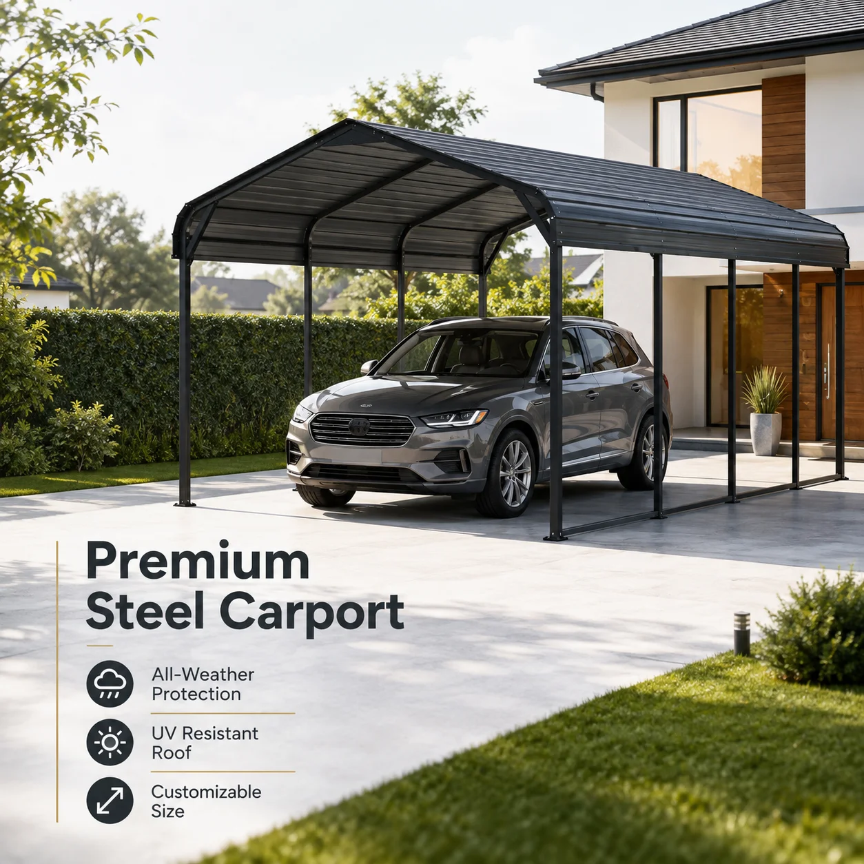 Double Carport Galvanized Steel Aluminium Frame Canopy PE Roof Waterproof Durable Modern Outdoor Backyard Driveway Parking