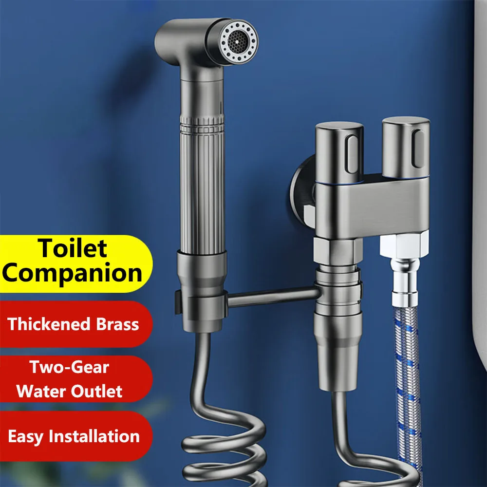 Brass Hygienic Shower for Bathroom High Pressure Bidet Toilet Water Sprayer Gun One-In-Two-Out Showerhead Bathroom Accessories