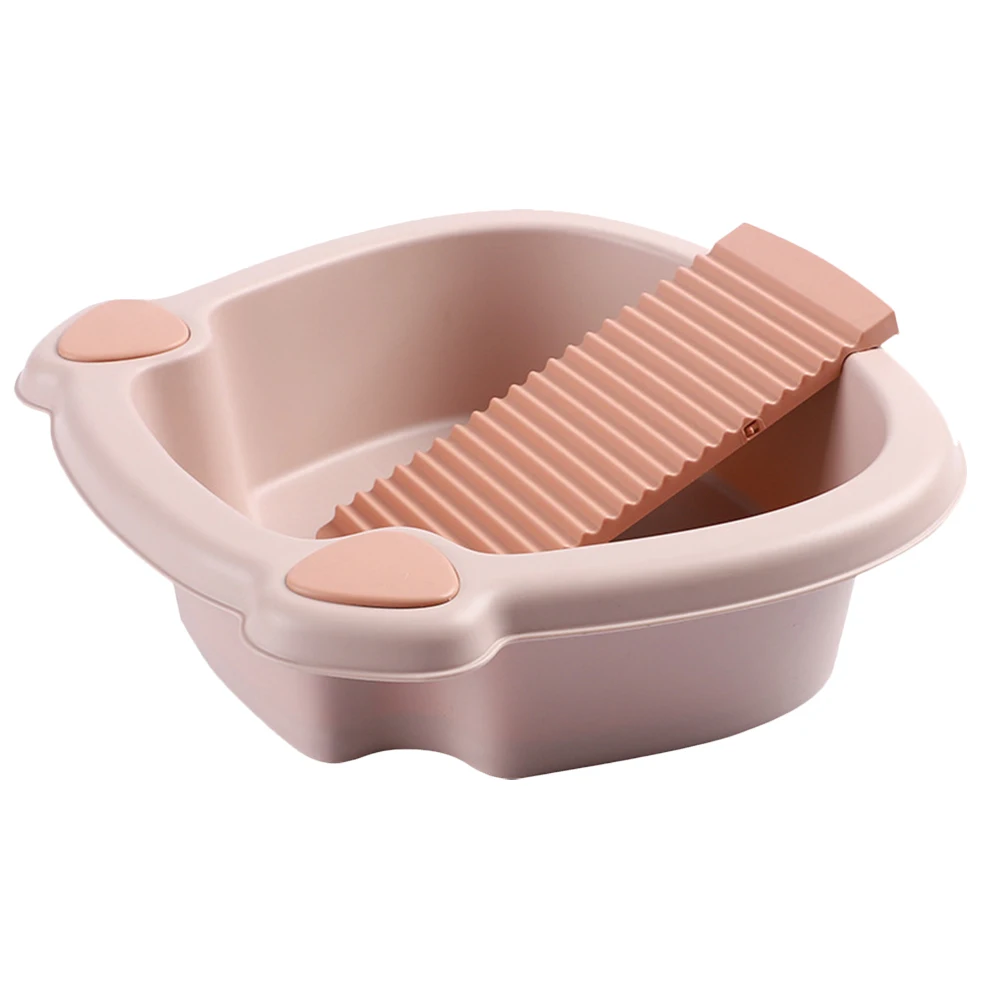 

1 set Washbasin with Washboard for Clothes Hand Washing Non-Slip Plastic Washtub Compact Lightweight Laundry Basin PP