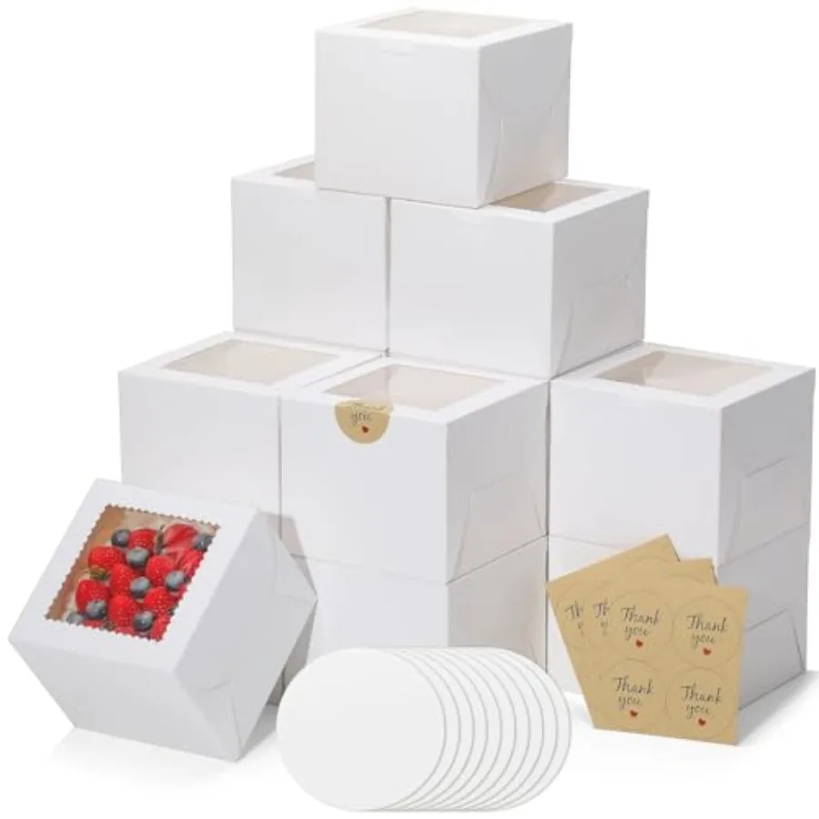 

Mini Cake Boxes 6 Inch with Window 48 Set Bakery Boxes with Cake Boards and Stickers Cupcake Box for Birthday Party Wedding Mot