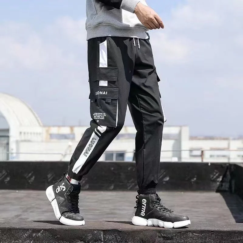 AOGZ Men Casual Pants Hip Hop Streetwear Sweatpants Harajuku Pocket Cargo Pants Techwear Tactical Joggers Pants Trousers Thin