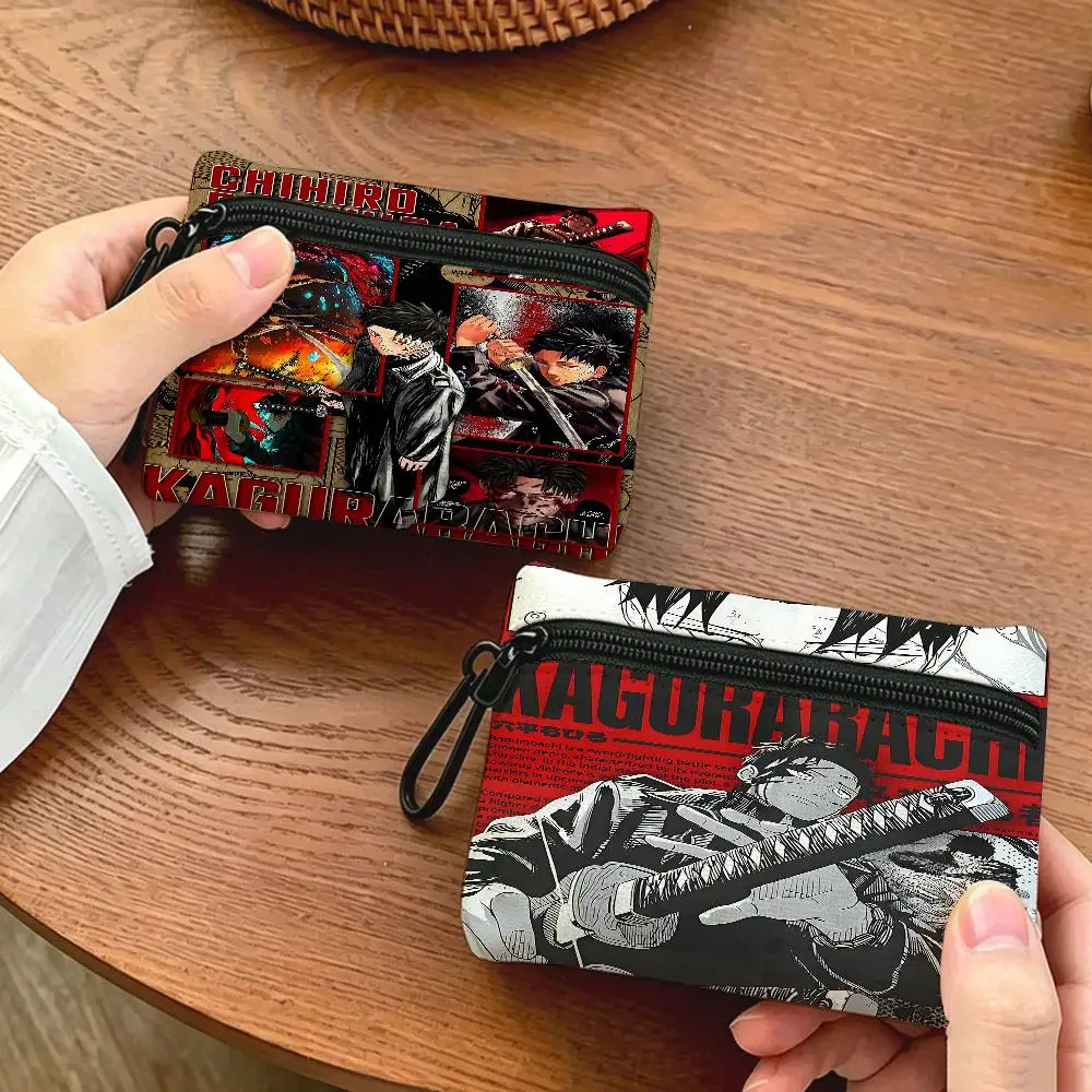 Kagurabachi Anime Mini Oxford Cloth Coin Purse With Carabiner Hook Portable Key Card Wallet Small Zipper Storage Pouch