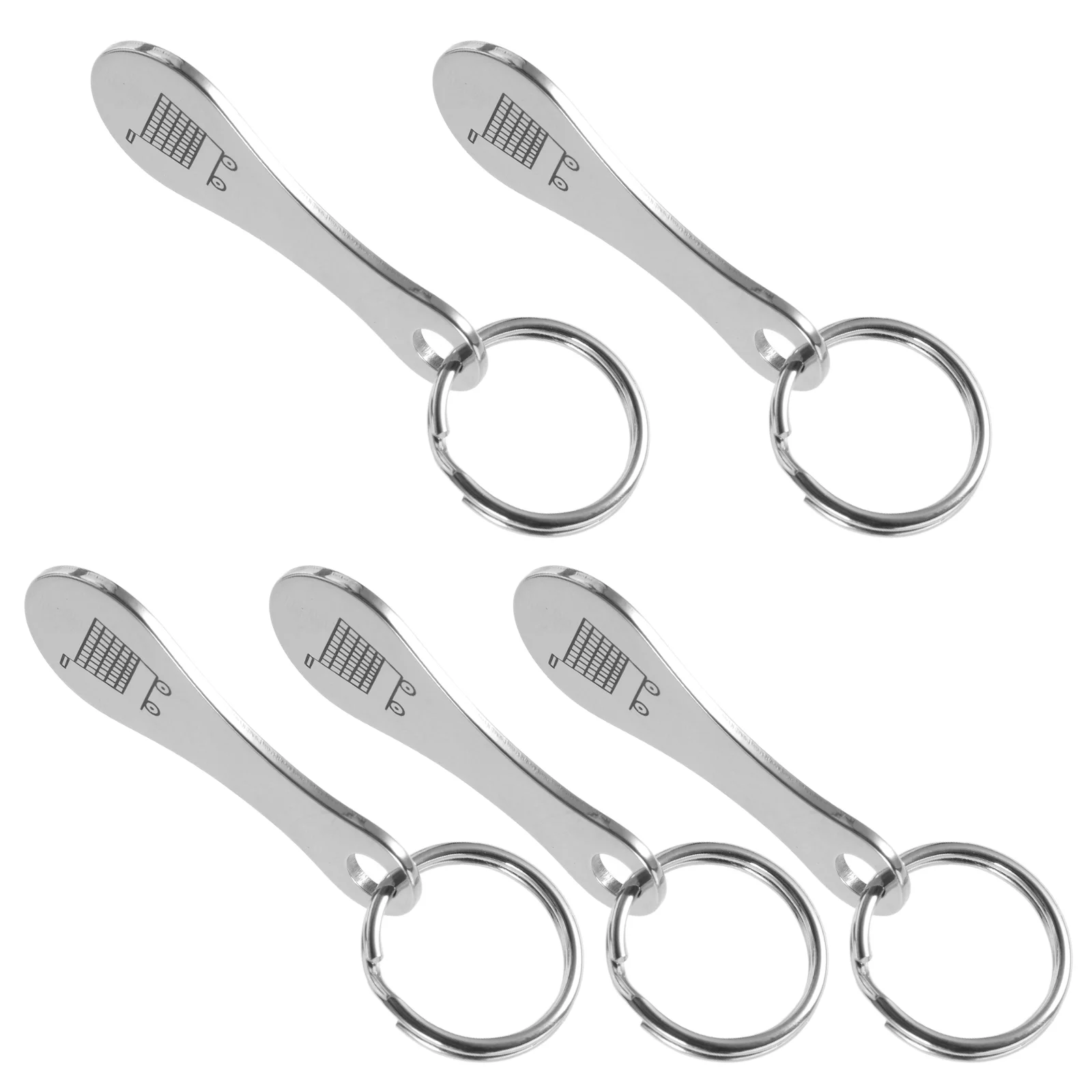 5pcs Stainless Steel Shopping Cart Token Keychain Silver Quarter Holder Design Versatile Use Term Reliability