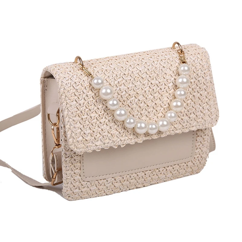 

NEW-Messenger Bag Ladies Shoulder Bag Women Handbag Purse Straw Woven Beaded Fashion New Leather Simple