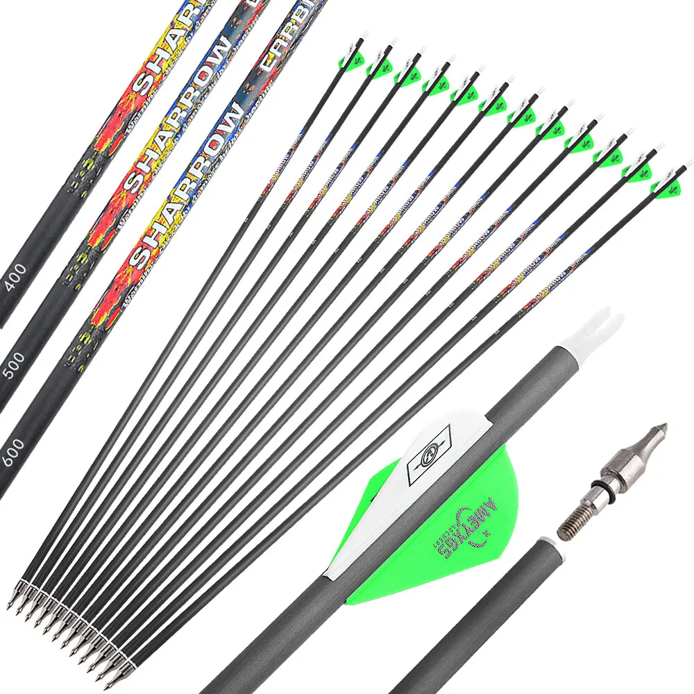 

32.5" Archery Pure Carbon Arrows ID6.2mm High Strength Arrows SP 250/300/350/400/500/600 Recurve Compound Bow Hunting Shooting