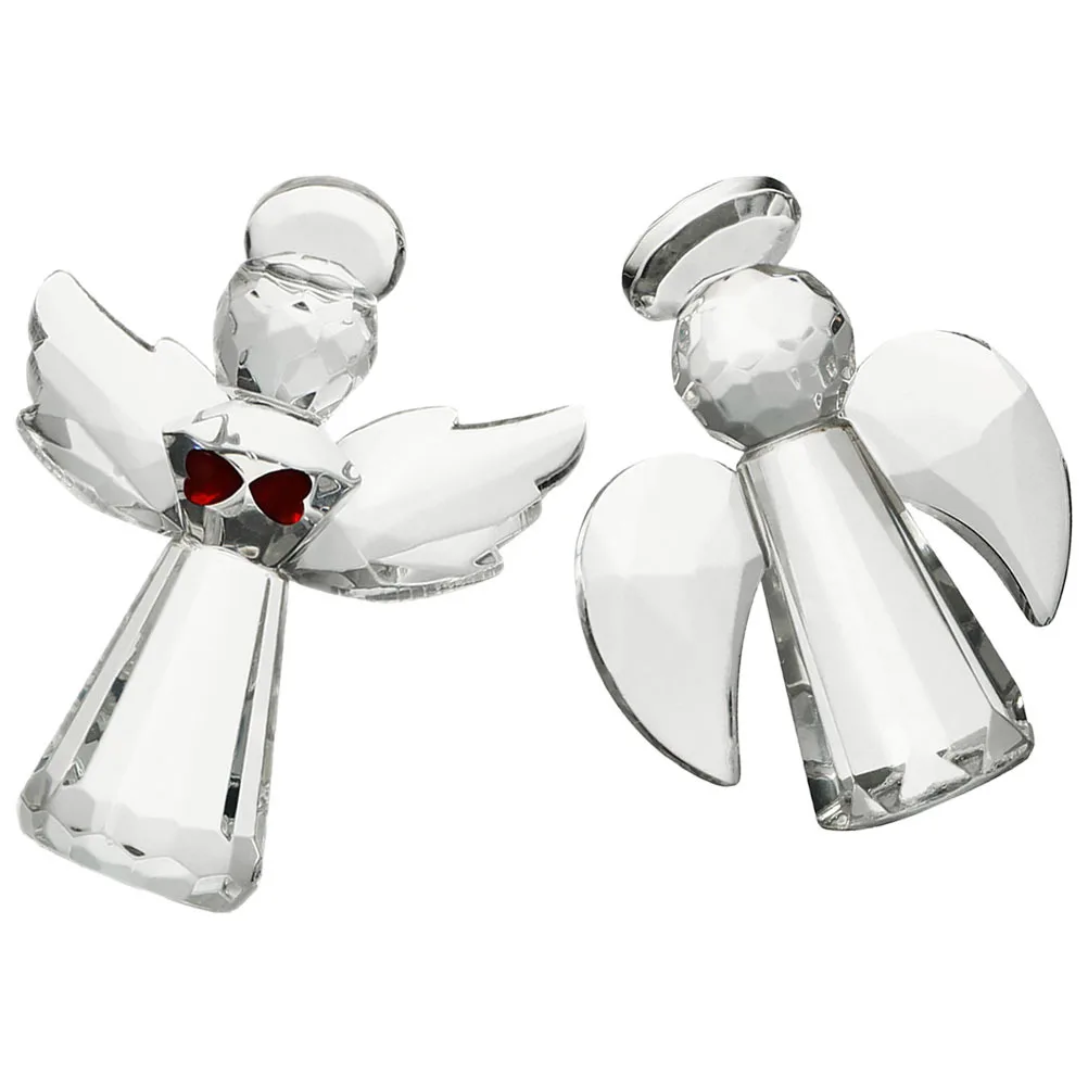 

2Pcs Delicate Glass Angel Statue Wonderful Gift for Family Friends Home Office Decor Reflects Sunlight Angel Statue