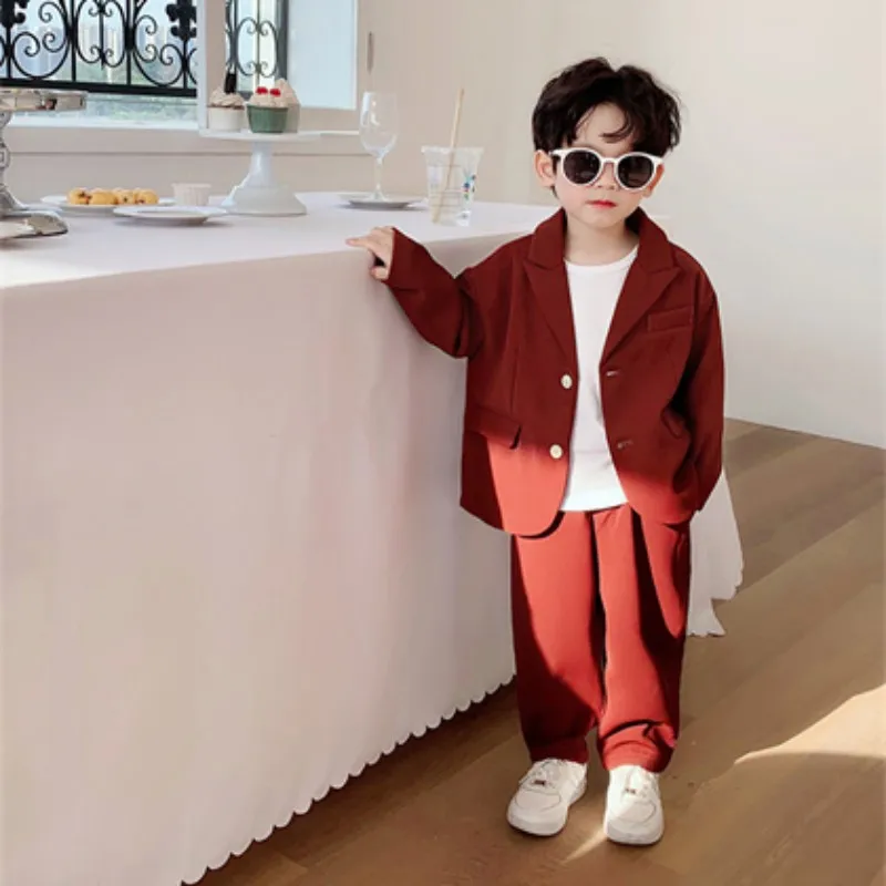 Boys Coat +Pants Kids Suits Tracksuit 2PCS/Set 2023 Khaki Spring Autumn Cotton Birthday Gift Children Clothing