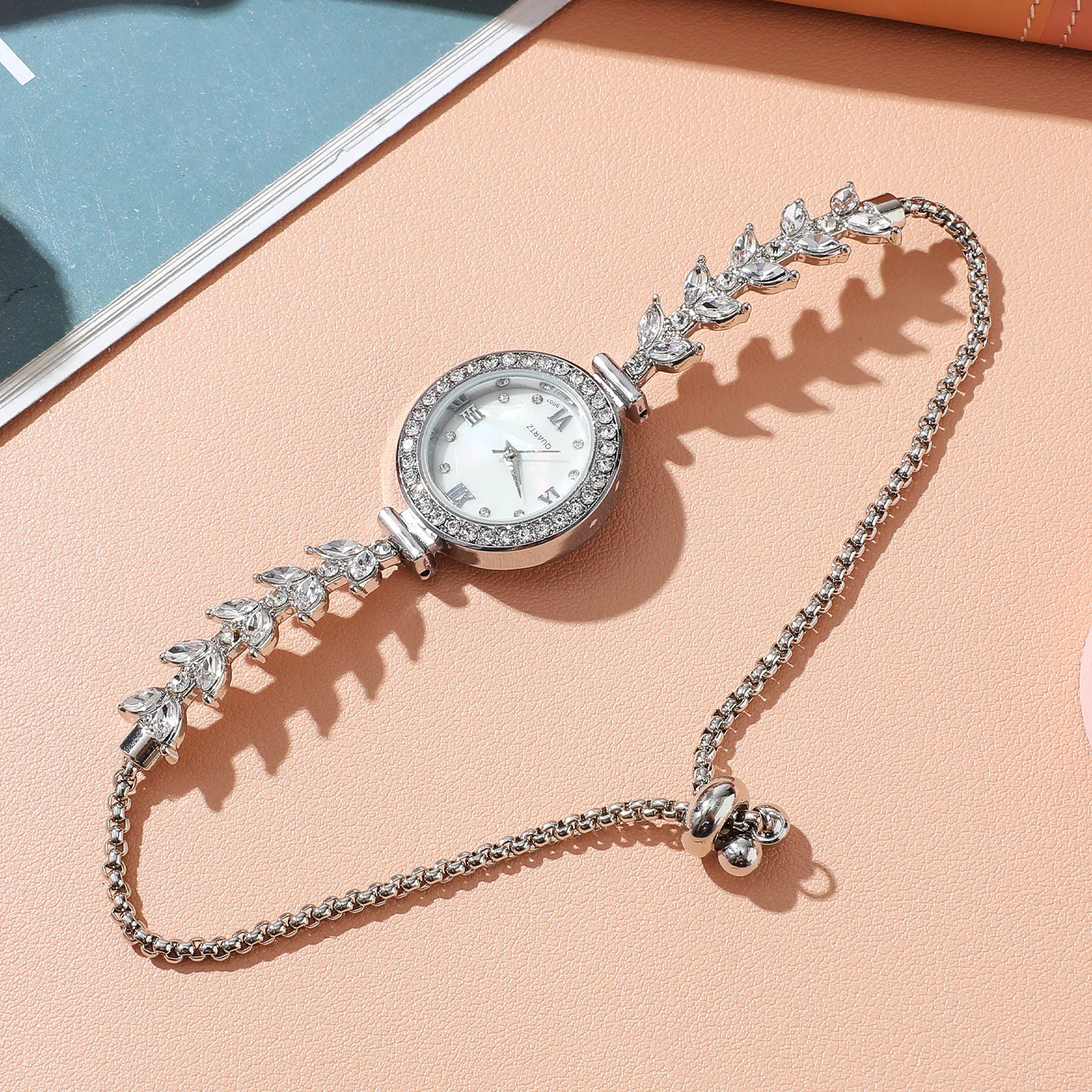 

Rhinestone Women'S Watch Mermaid Design Crystal Bracelet Quartz Wristwatch Elegant Silver Chain Dressy Bangle For Ladies Small