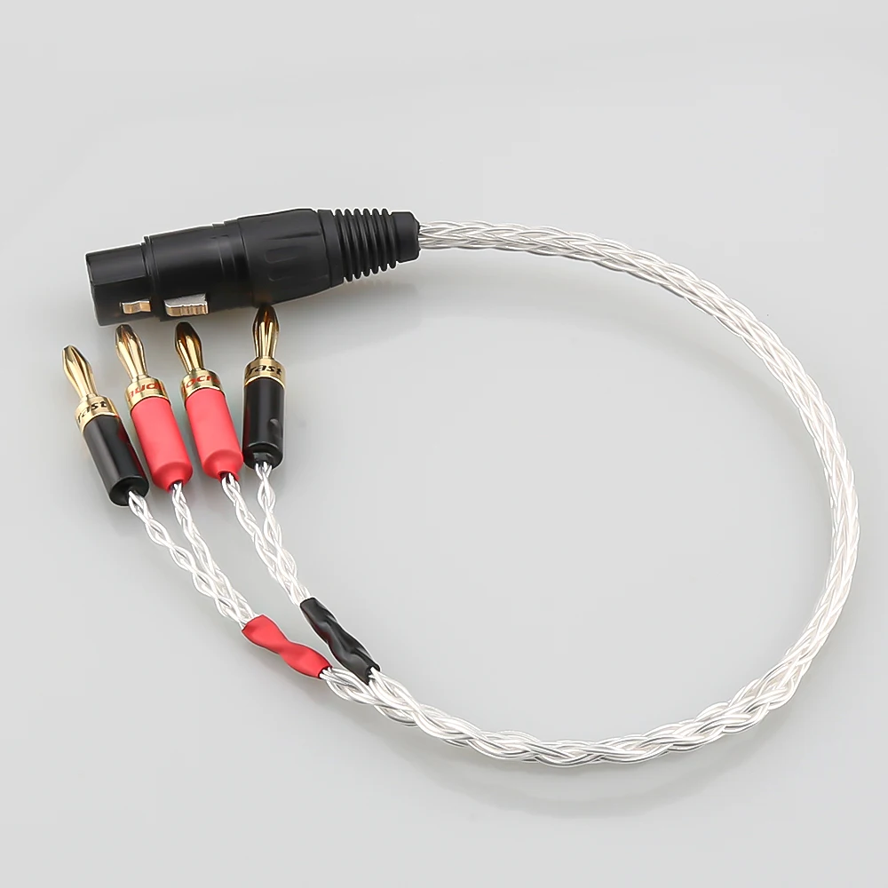 

High Quality OCC Silver Plated XLR Female 4pin to Deluxe 4mm Banana Plug Audio Cable Speaker Amplifier