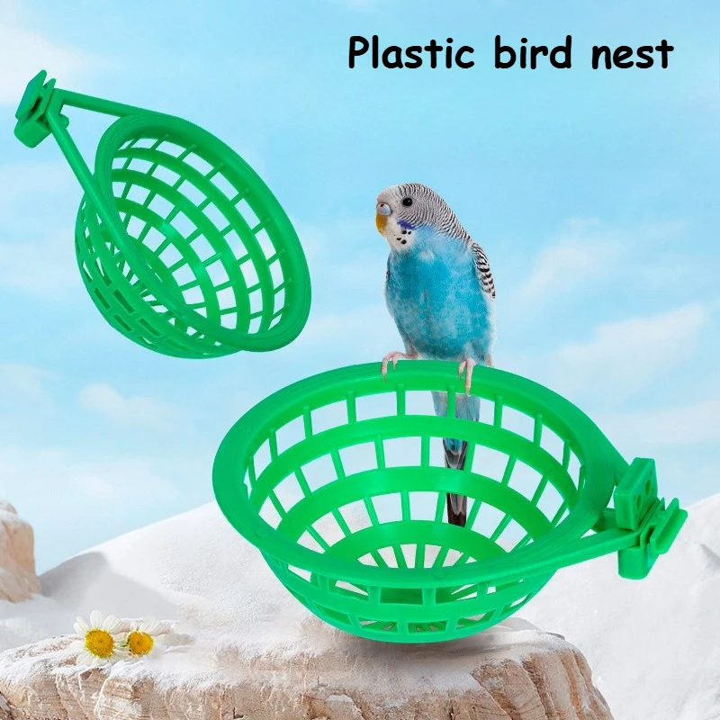 Nido de pájaro de plástico verde, piel de tigre canario, peonía, pulpo, Jade, pájaro pintado, ceja, loro, Nido y Protector de nido, suministros para pájaros, 1 ud.
