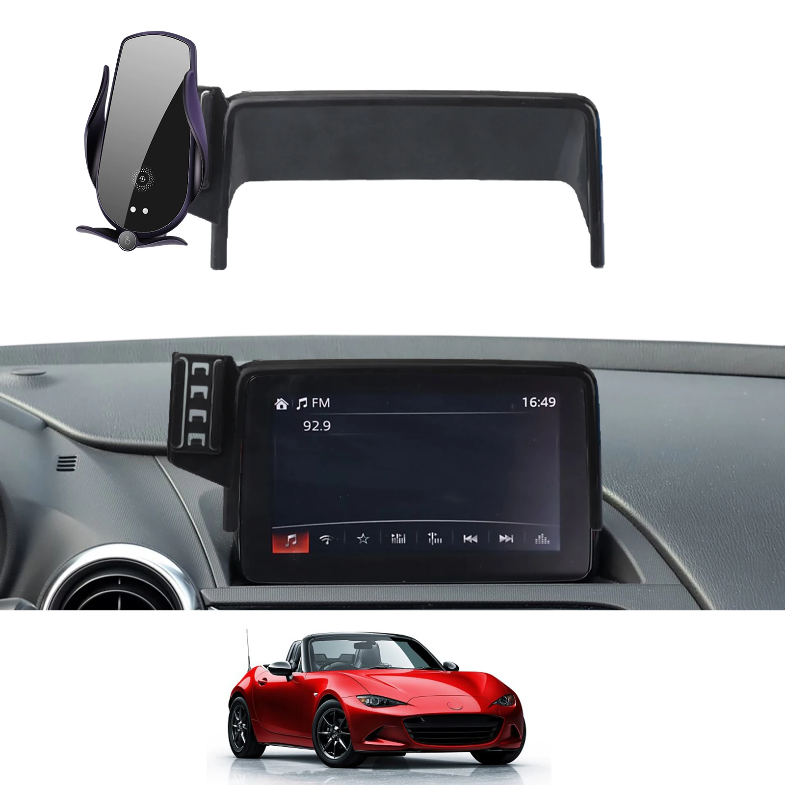 

for Mazda MX-5 2016-2023 ND MX5 Miata Roadster Phone Holder Screen Fixed Navigation Bracket Base Wireless Charging Accessories