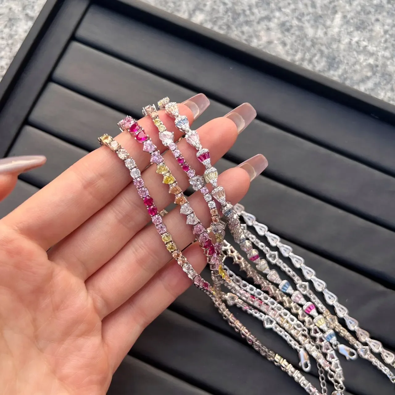 STL European and American S925 Sterling Silver Women's Bracelet Full Color Zircon Flower Butterfly Love Water Drop Wedding