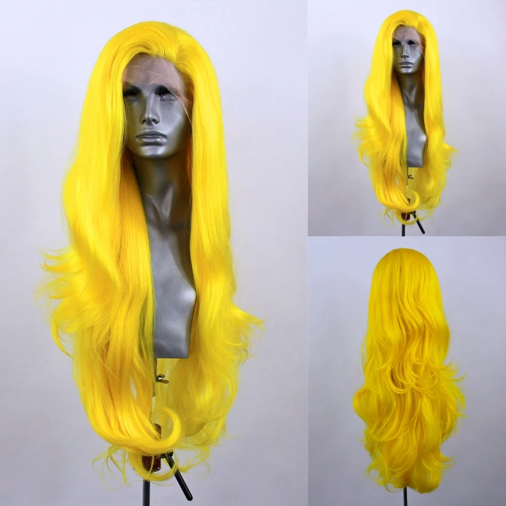 

Длинный ярко-желтый парик 24-дюймовый кружевной передний бесклеевой парик 13x4 Объемная волна Hd Парики фронта шнурка Предварительно выщипанные плотность 180 200 для женщин