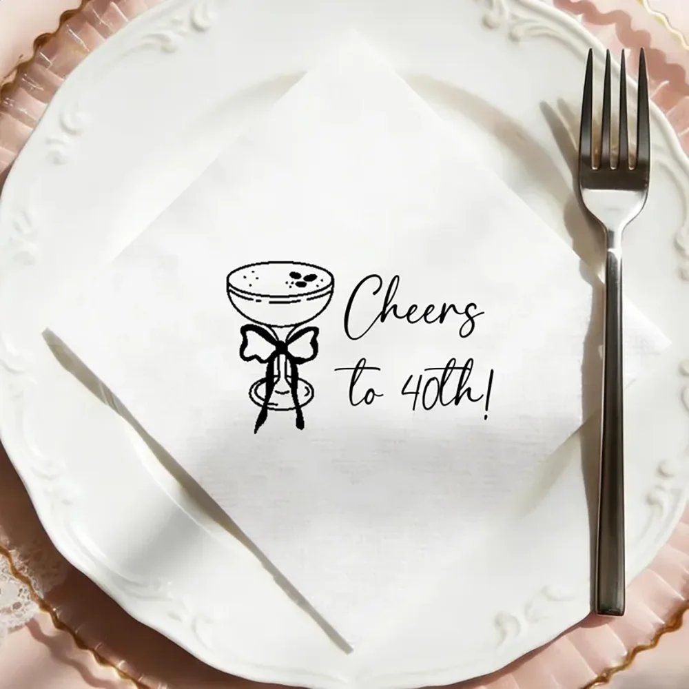 20 Stück Cocktail-Papierservietten „Cheers To 40 Years Old“, lustige Dekoration für die 40. Geburtstagsfeier, Dessertservietten, elegantes Geschenk für Frauen – Detail 3