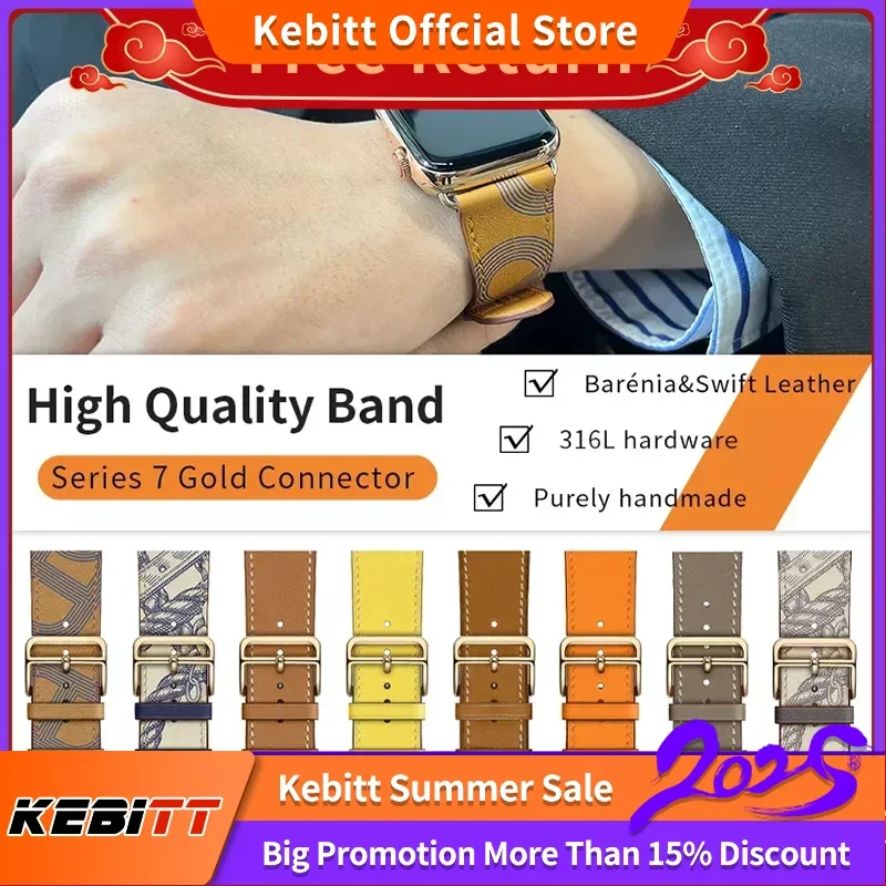 Kebitt, золотой переходник из нержавеющей стали, кожаный ремешок для часов Iwatch для Apple Watch 10 9 8 Ultra 2 7 6, ремешок 42 мм 46 мм 41 мм 45 мм 49 мм