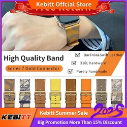 Kebitt Stainless Steel Gold Adapter Leather Iwatch Band For Apple Watch 11 10 9 8 7 Ultra3 2 SE 3 Strap 42MM 46MM 41mm 45mm 49mm