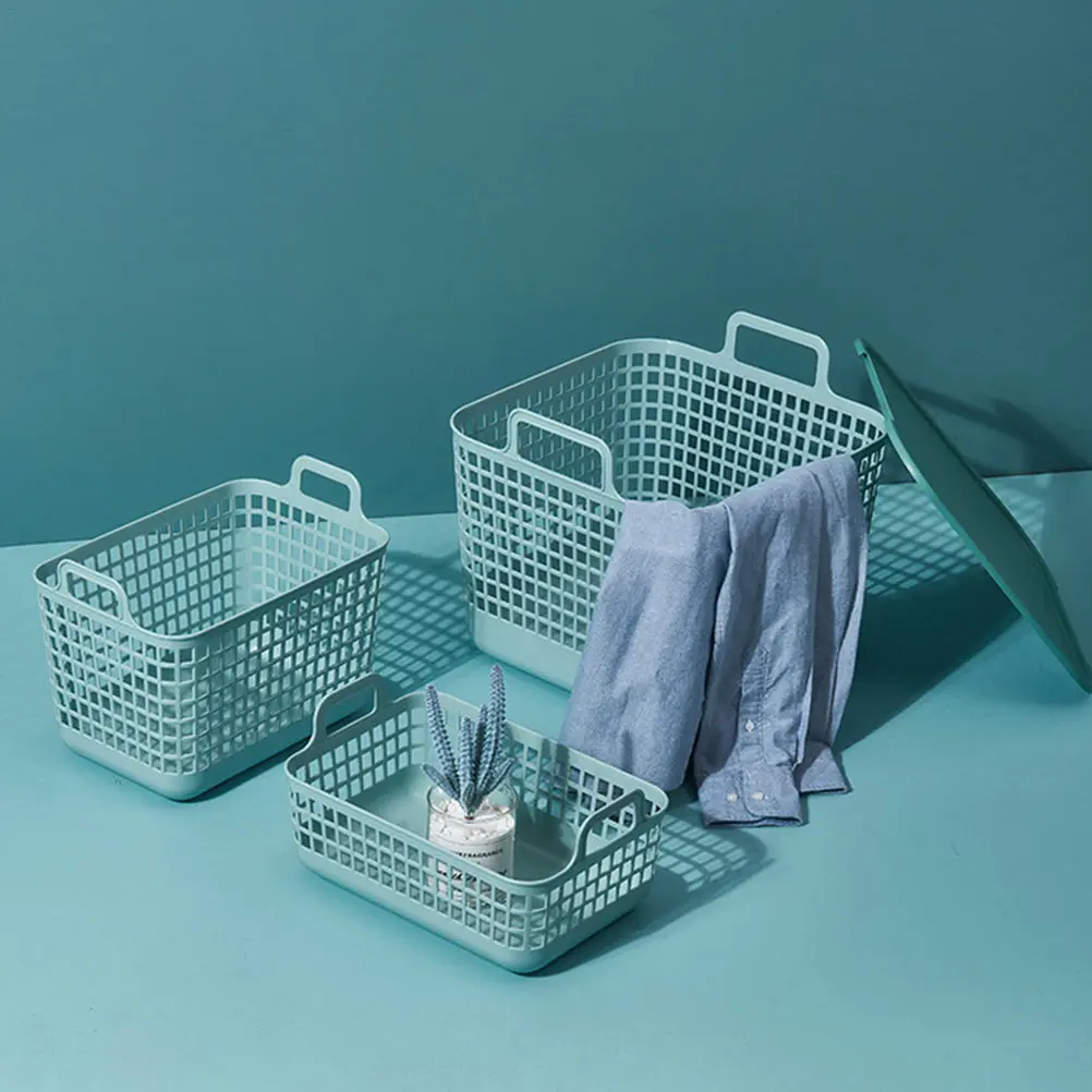 

1 set 1 Set Large Capacity Multi-Purpose Storage Basket With Handle Household Organizer Box For Clothes Bathroom Green