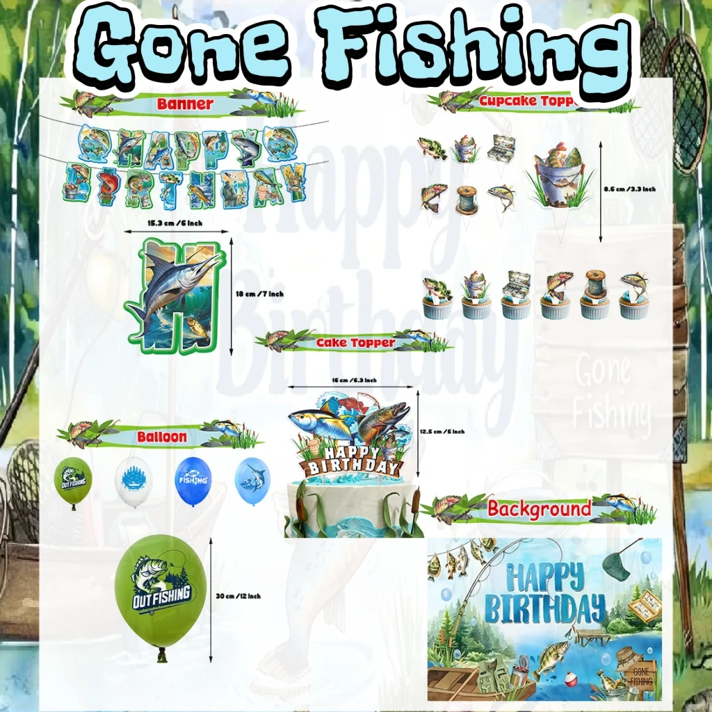 

Gone Fishing Birthday Party Supplies Theme Fisher Balloon Rod Fishing Hobby Decoration Cupcake Toppers Banner Adult Kid Backdrop