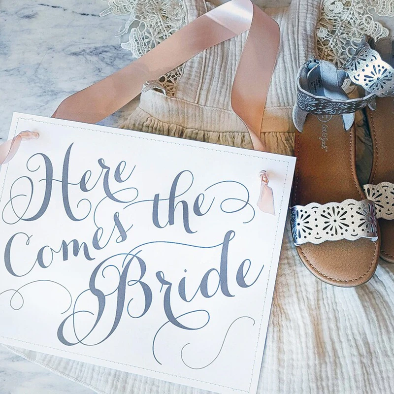 Personalized “Here Comes the Bride ” Wedding Sign Ring Bearer Flower Girl Banner Ceremony Decor