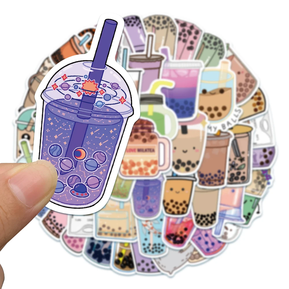 50PCS Cute Cup Pearl Milk Tea Stickers DIY Scrapbook Car Notebook Phone Luggage Laptop Boba Bubble Tea Graffiti Decal Sticker