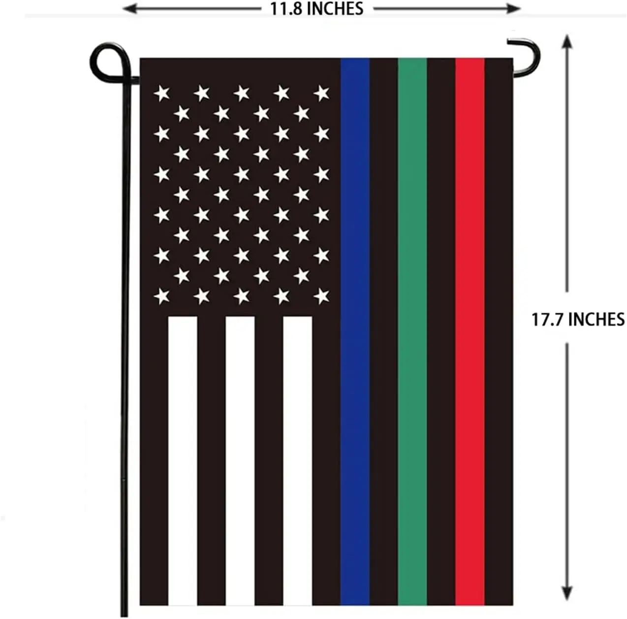 Thin Blue Green and Red Line USA Garden Flag 12 x 18 Inches - Three Colors Polyester Double Sided Printed Small Police Flags SSL