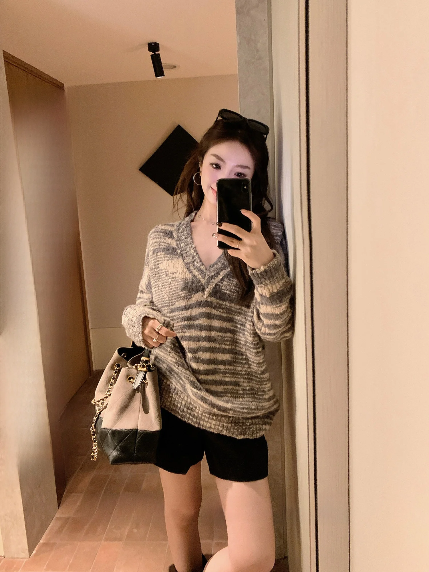 

Свободный свитер с V-образным вырезом для женщин, новинка осени-зимы, тонкий, из круговой пряжи, повседневный, для работы, стандартный крой, удлиненный