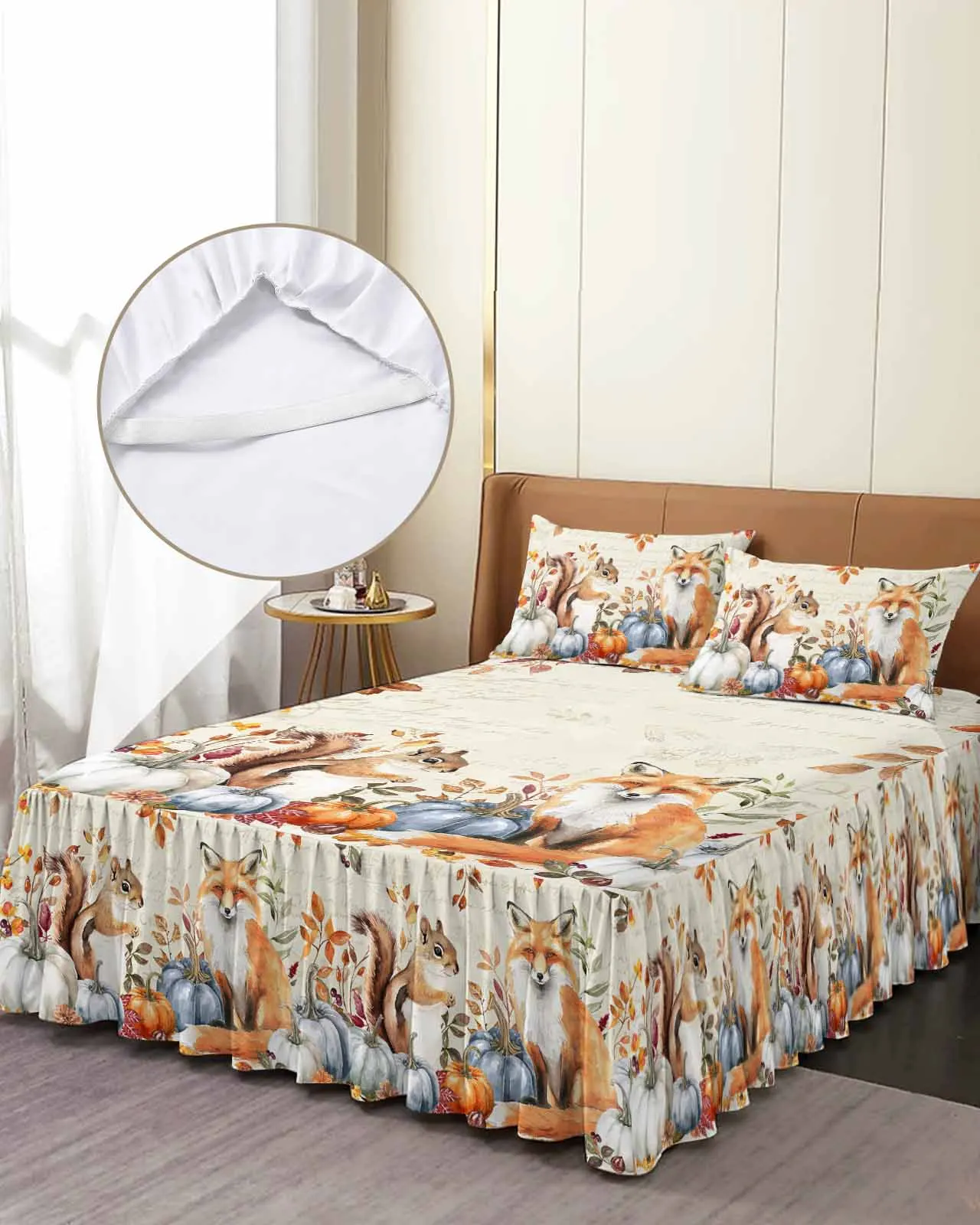 

Autumn Thanksgiving Autumn Plants Skirt Elastic Fitted Bedspread With Pillowcases Mattress Cover Bedding Set Bed Sheet