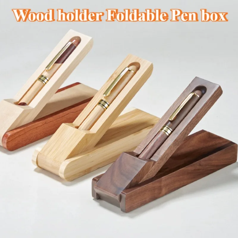 Retro Wooden Holder Folding Pencil Cases School Supplies Office Student Daily Writing Signature Pen Holder Travel Storage Box