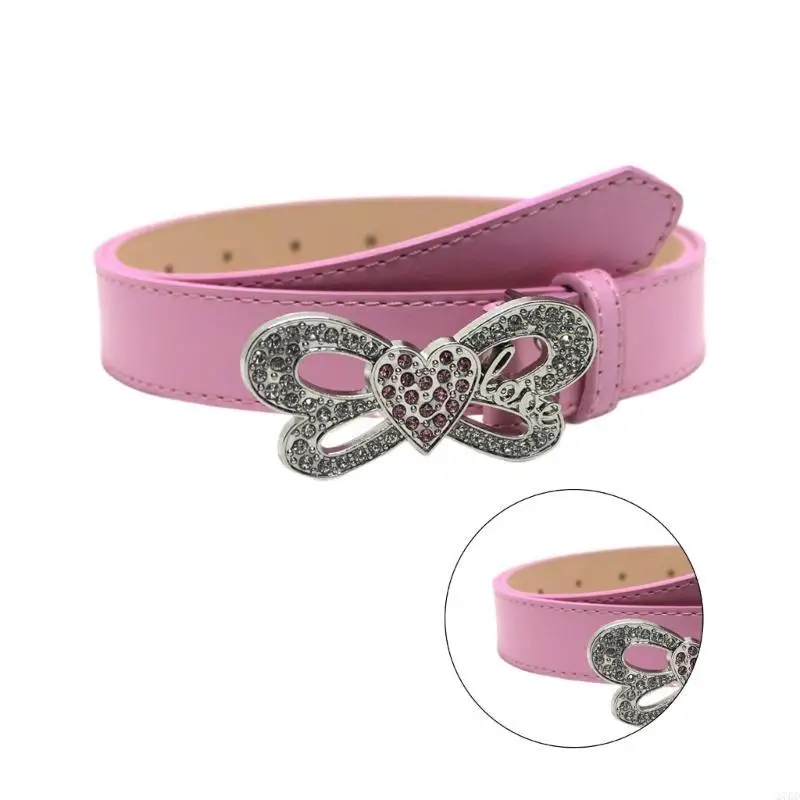 PU Belt with Shinning Heart&Butterfly Buckle Woman Universal Waist Belts Girls Belt for Jeans Coat Skirt
