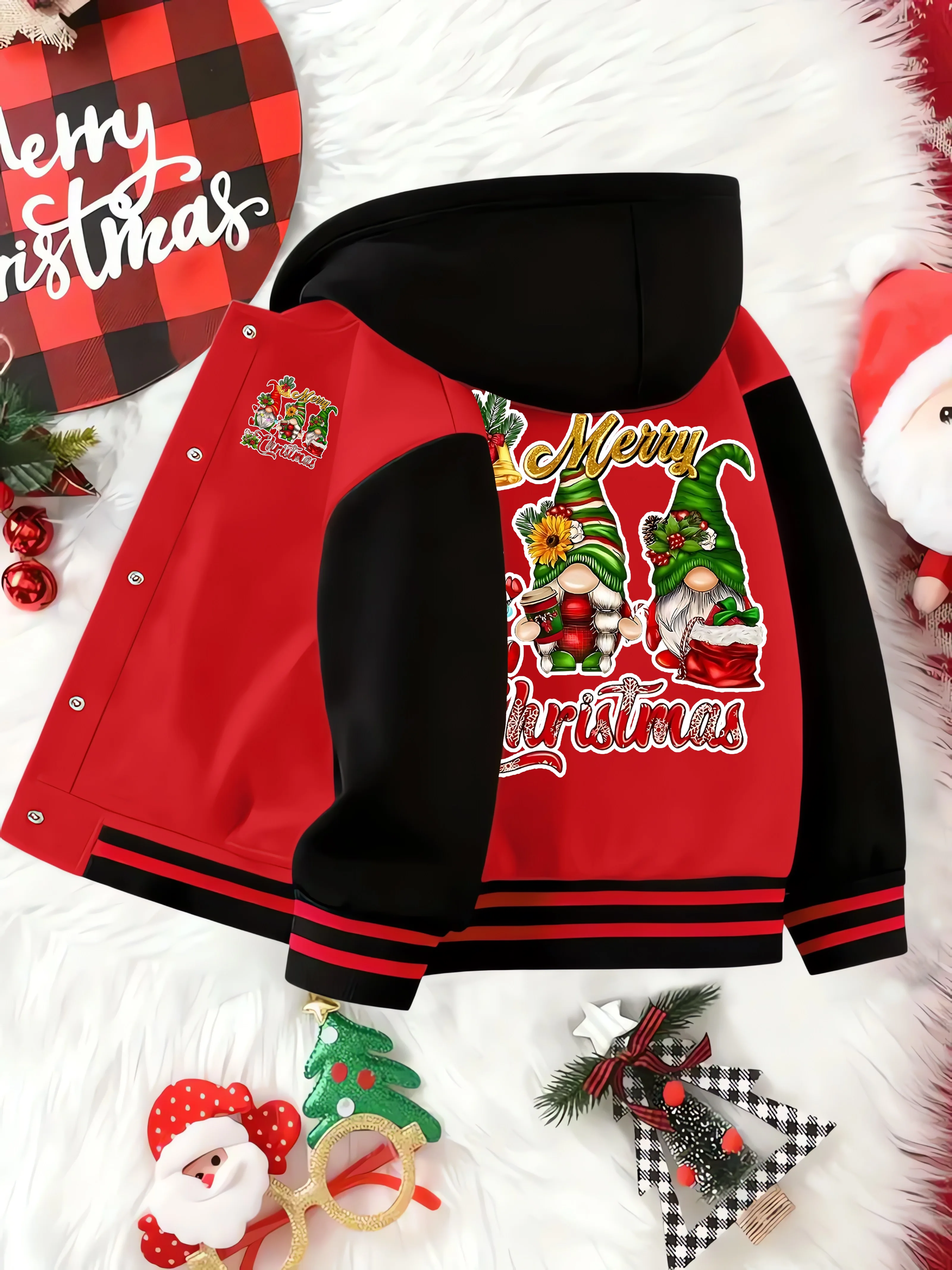 

A Single-Piece Casual And Fashionable Christmas Cartoon Pattern Hooded Baseball Jacket For Boys In Autumn And Winter