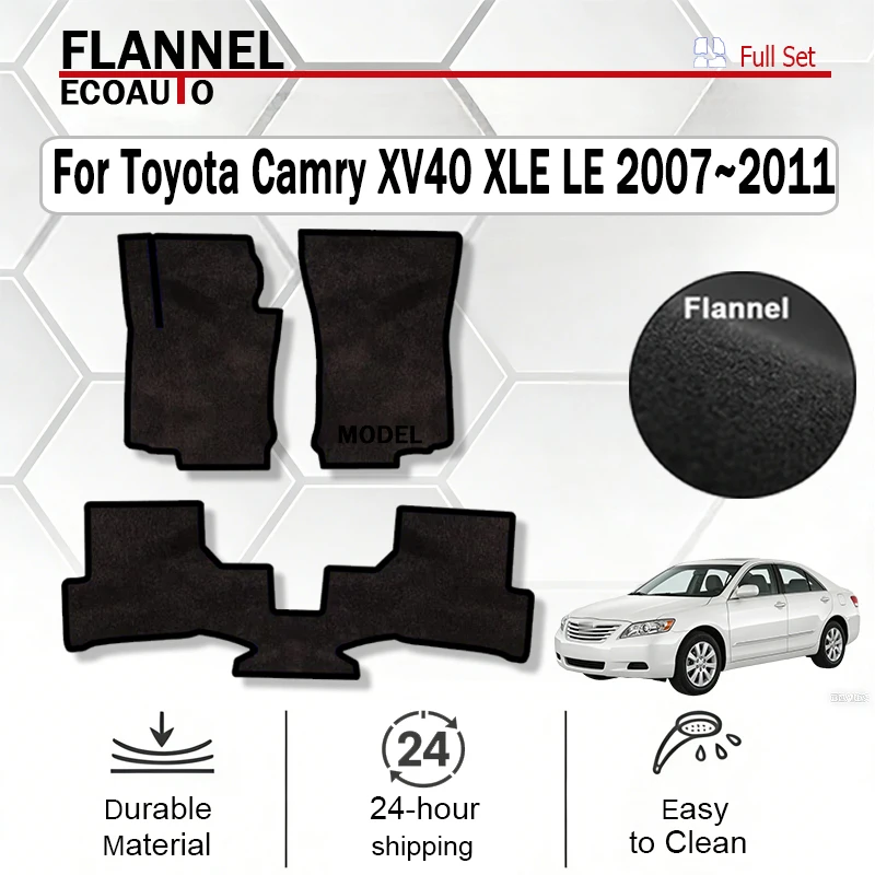 

ECOAUTO Flannel Car Floor Mats Fit For Toyota Camry XV40 XLE LE 2007~2011 Rugs Panel Protective Pad Custom Foot Pads Car Black