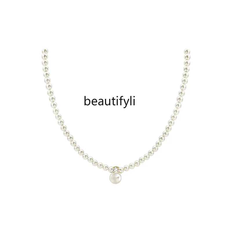 

Rhinestone Pearl Pendant Necklace Women's Light Luxury Premium Clavicle Chain