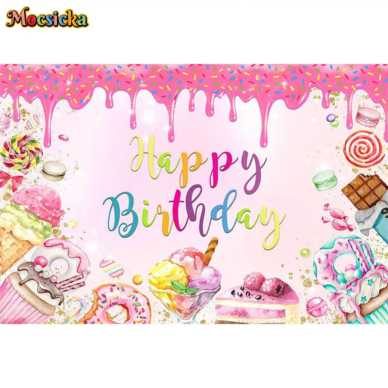 Ice Cream Dessert Party Backdrop Candy Chocolate Donut Cake Table Decor Props Girl 1st Birthday Baby Shower Background Photocall