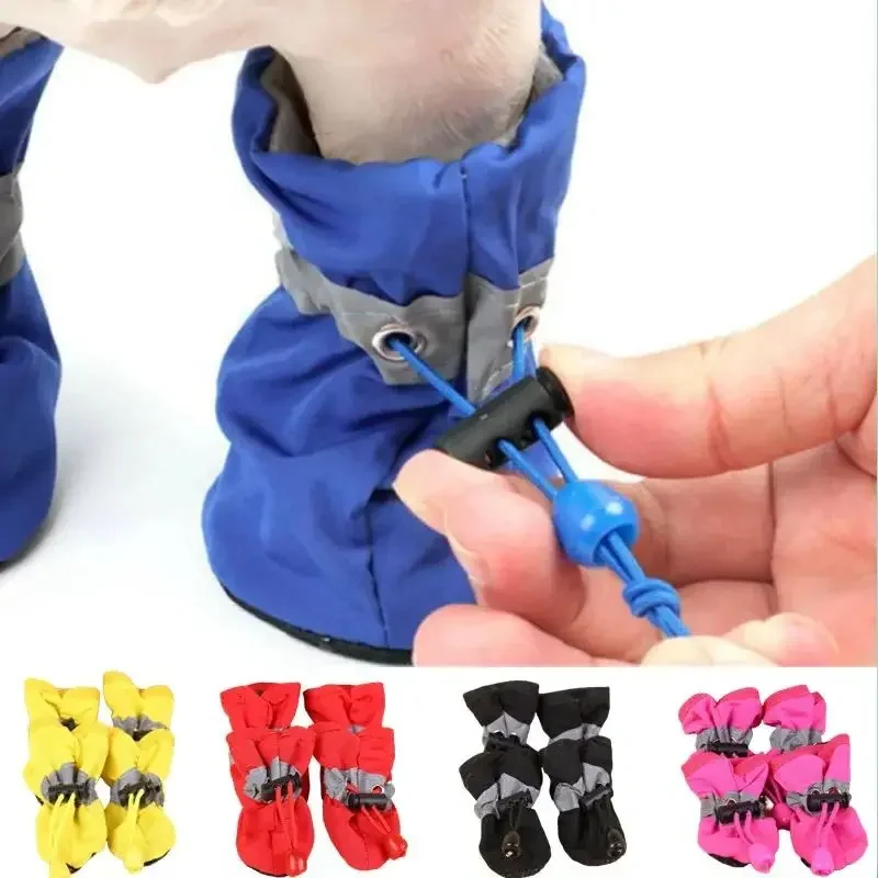 4pcs/set Waterproof Pet Dog Shoes Chihuahua Anti-slip Rain Boots Footwear For Small Cats Dogs Puppy Dog Pet Booties Dog Supplies