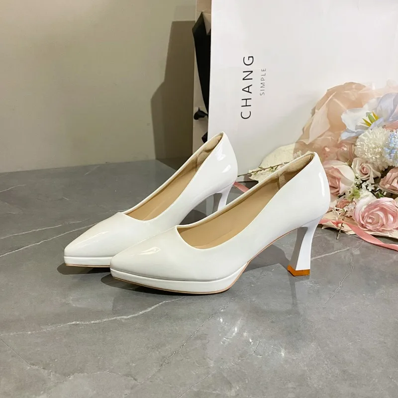 Fall Fashion Single Shoes, Women's High Heels, New Pointed Toe, Large Size, Shallow Opening, Thick Heel, Thick Sole
