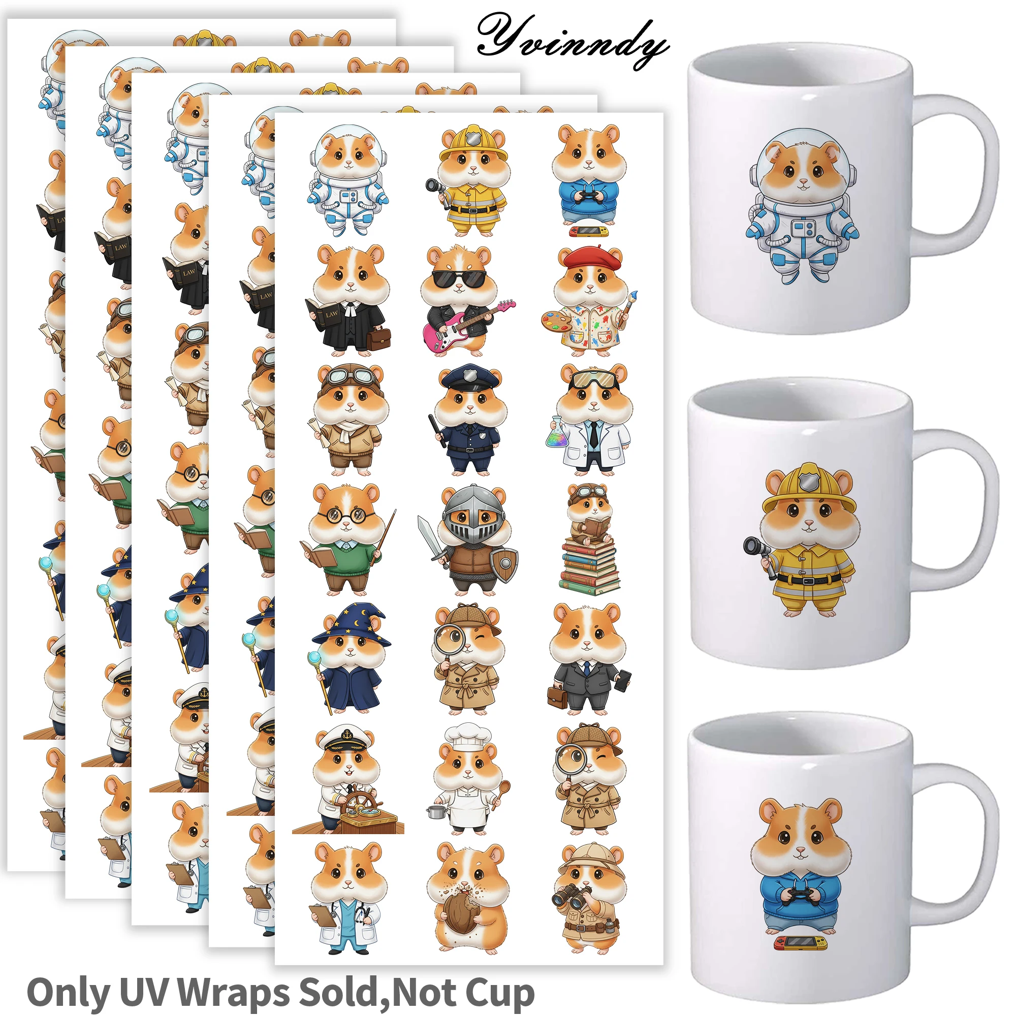 105Pcs/Set Rat puppet character coser UV DTF Transfer Sticker DIY Craft Kits with Crystal Label 16oz Glass Jars Wrap Stickers