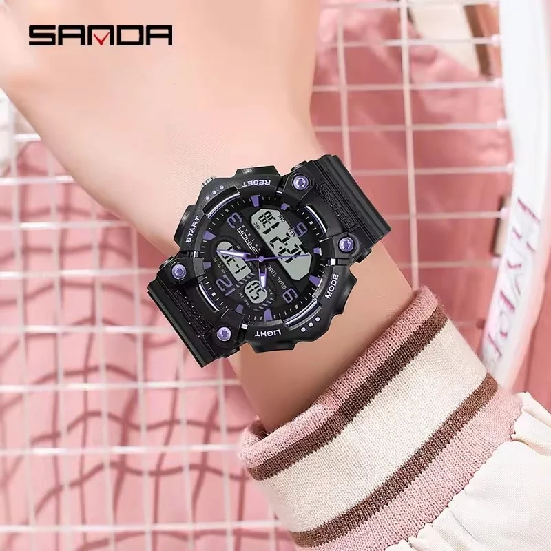 SANDA 6179 Digital Women's Sports Quartz Watch Top Brand Luxury LED Waterproof Women's Electronic Clock Gift 2025 Couple Date