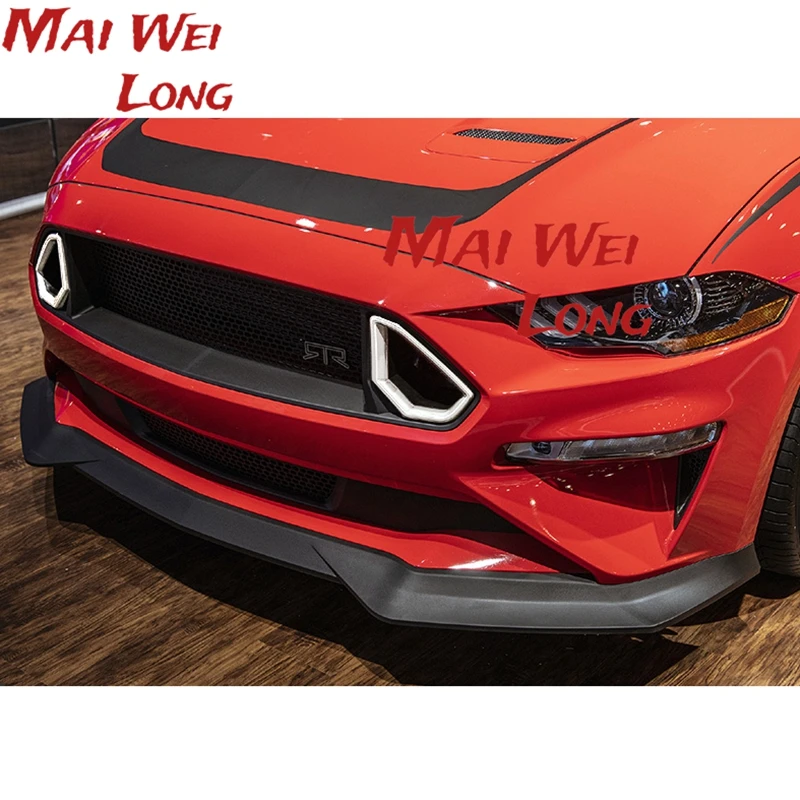 Front Grill Grille For Ford Mustang 2018-2021 RTR Style Bar Black Replacement Car Bumper Vent Hood Mesh Cover W/ White LED Light