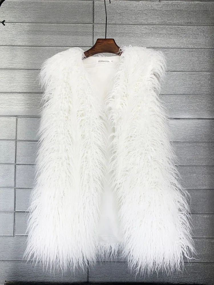 ZADORIN Fashion Winter 75cm Long Fluffy Faux Fur Vest Women Colorful Faux Mongolia Sheep Fur Gilet Fake Fur Jackets Women Coats