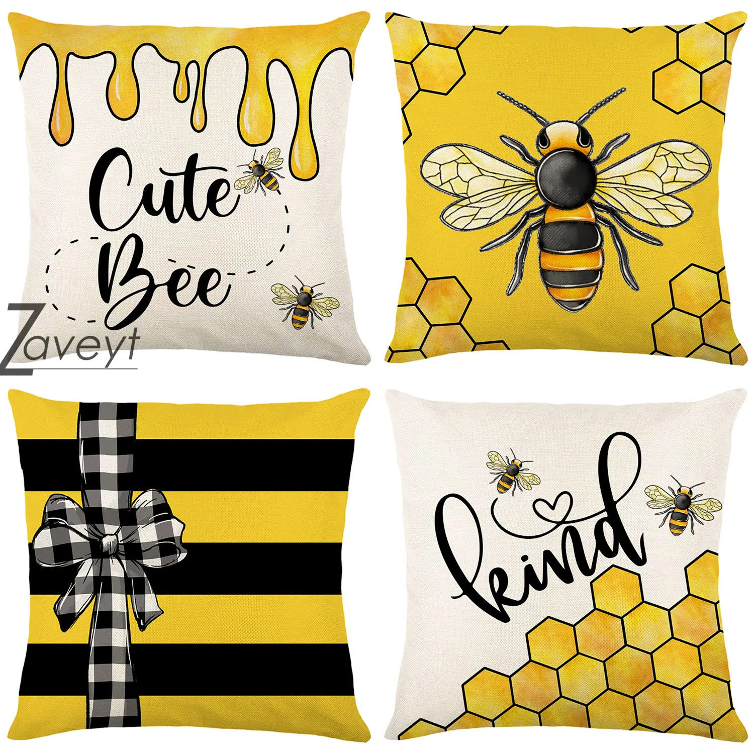 

Cute Bee Gather Honey Pillowcase Sunflower Cushion Cover Farmhouse Home Decor Pillow Cover 45x45cm Sofa Decor Yellow Pillow Case