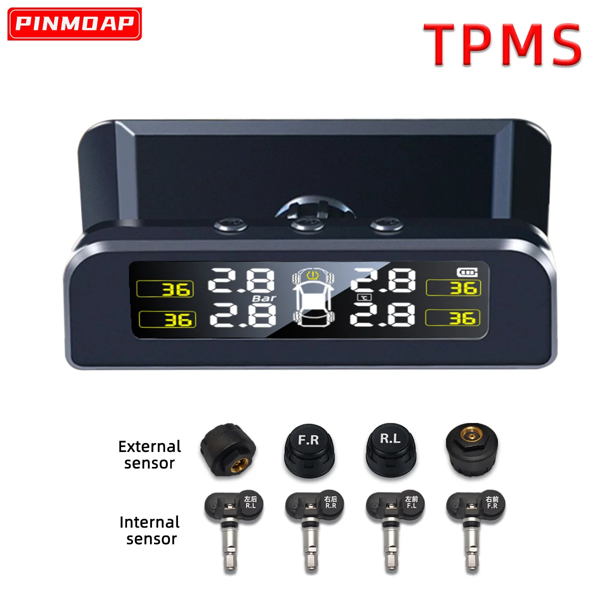 

TPMS Tire Pressure Monitoring System Mounted on The Windshield Suitable for Car RV SUV MPV Sedan Wireless Solar and USB Charging