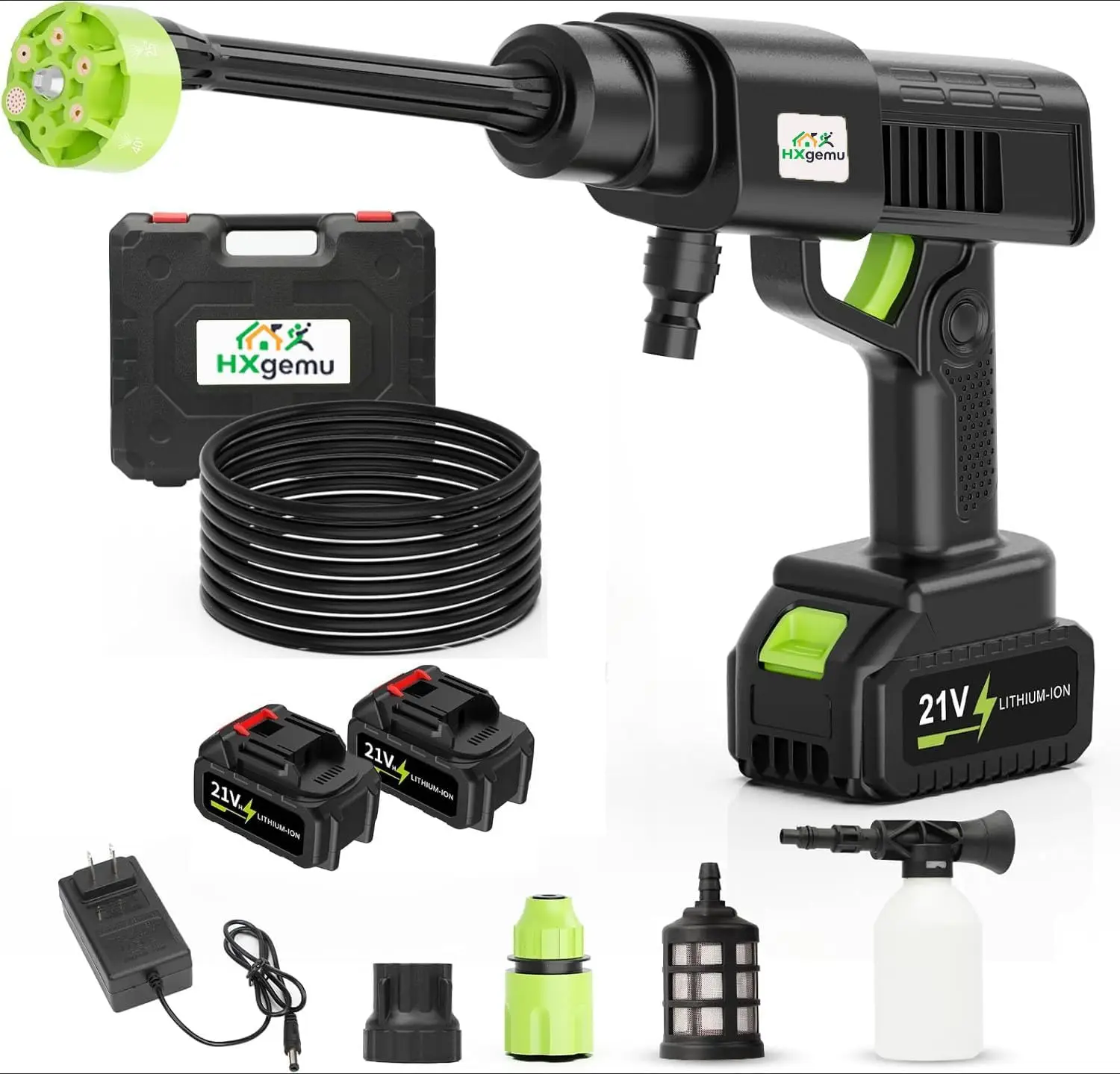 

990PSI Cordless Pressure Washer with 2pcs Battery, Powered Handheld Car Washer with 6 in 1 Nozzle for Car Garden Fence Patio