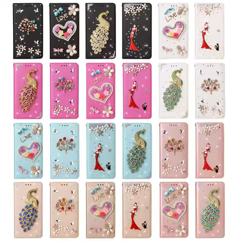 Handmade Diamond Rhinestone Leather Flip Wallet Phone Case For Samsung Galaxy S9 S10 Plus S20 FE S21 Ultra Cards Cover