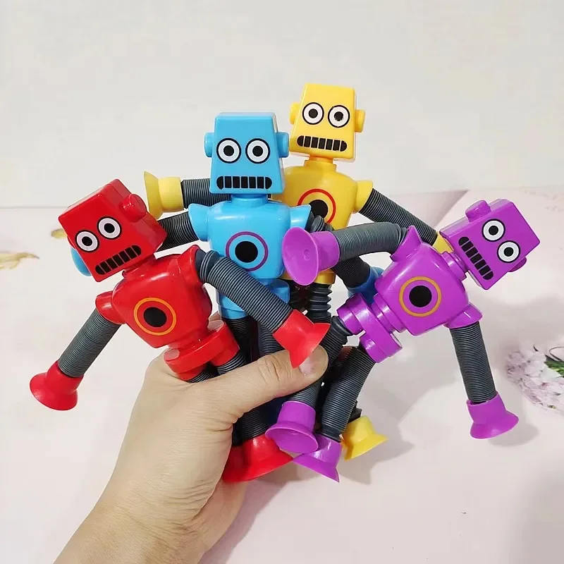 Children Suction Cup Toys Pop Tubes Stress Relief  Telescopic Robot Toy Sensory Bellows Toys Anti-stress Squeeze Toy