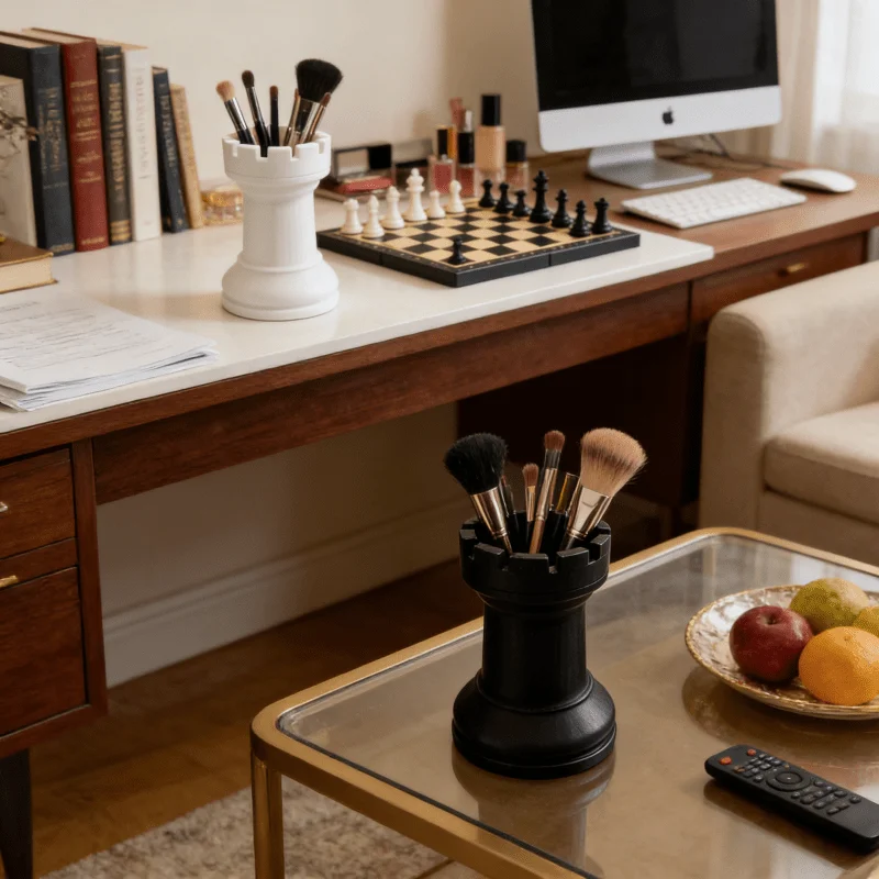 1-Piece Chess-Shaped Pen Holder, Creative and Simple Style, International Chess Design Pen Holder, Storage Box for Cosmetics, Creative Vase, Stationery, Makeup Brush Organizer, Multifunctional Organizer, Desktop Decoration, Ideal Gift for Back-To-School Season and Valentine's Day
