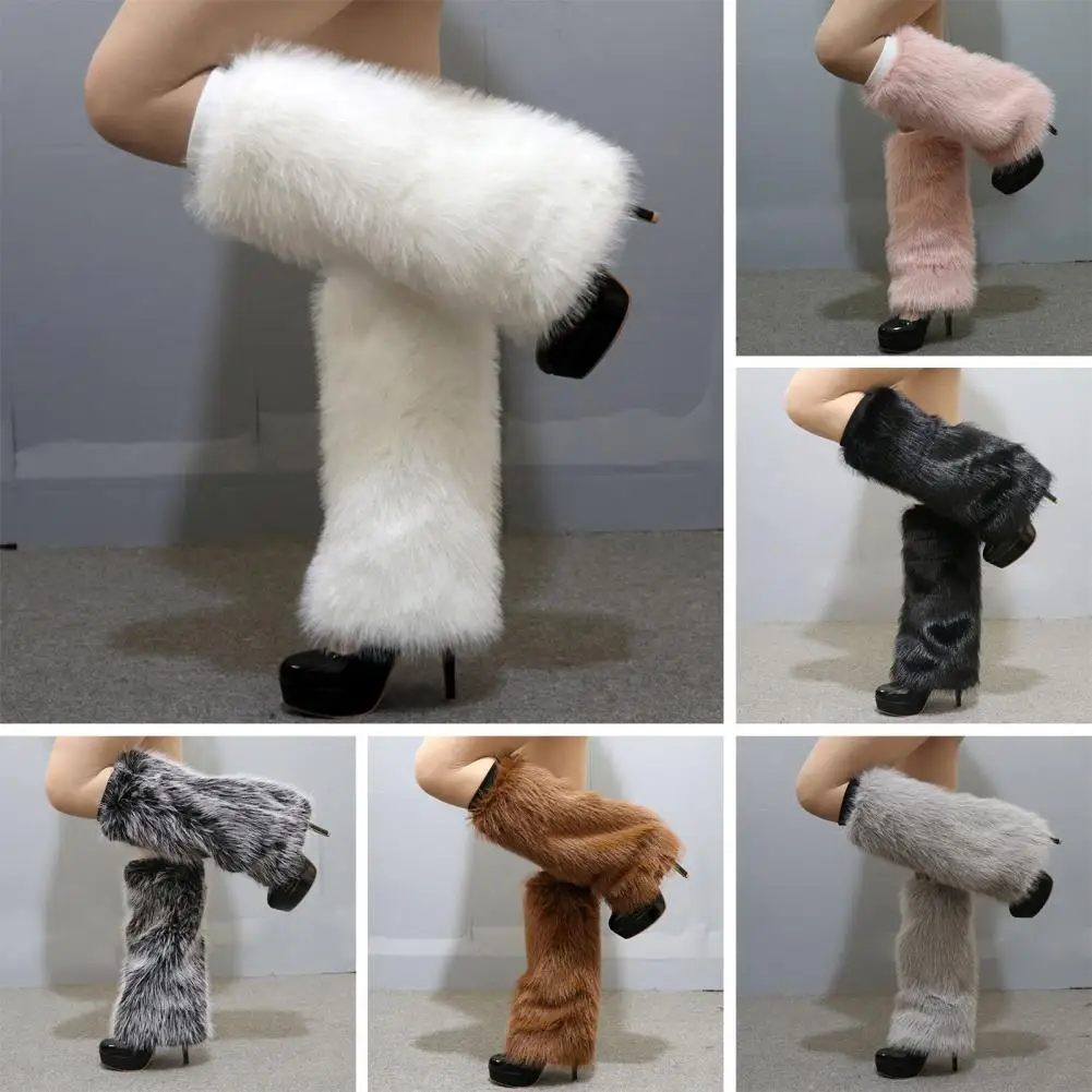 1 Pair Women Faux Fur Leg Warmers Punk Winter Warm Plush Thickening Jk Leggings Boots Cover Lolita Harajuku Party Leg Socks