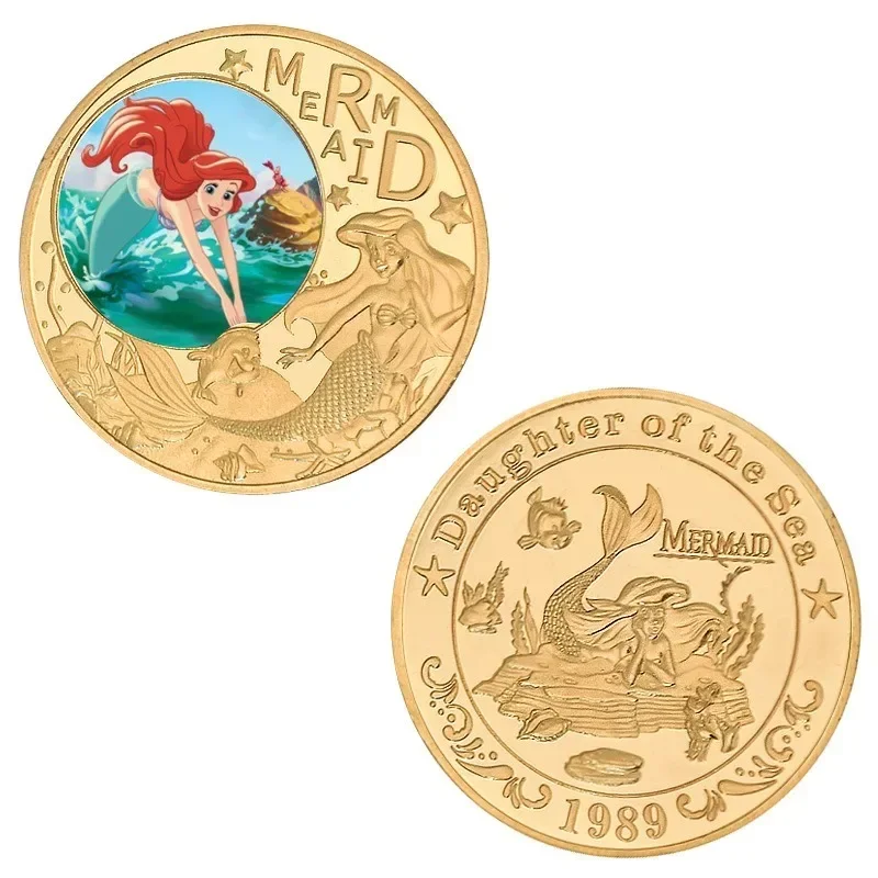 Disney ariel a pequena sereia princesa moeda comemorativa anime figuras de ação bonito menina lembrança moedas crianças presente aniversário